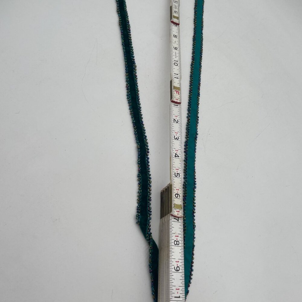 Handcrafted Boho Artisan Green Velvet Beaded Bag Feather Gem Bead Fringe Beaded - Picture 6 of 6
